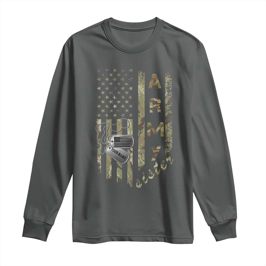 Personalized Vintage U.S. Army Sister Long Sleeve Shirt Custom Name Tag Proud Military Family Member Soldier Graduation TS10 Dark Heather Print Your Wear