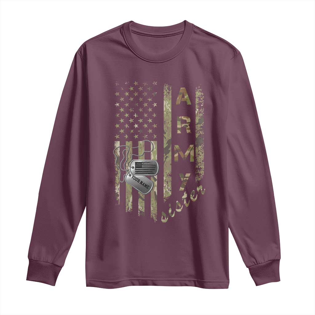 Personalized Vintage U.S. Army Sister Long Sleeve Shirt Custom Name Tag Proud Military Family Member Soldier Graduation TS10 Maroon Print Your Wear