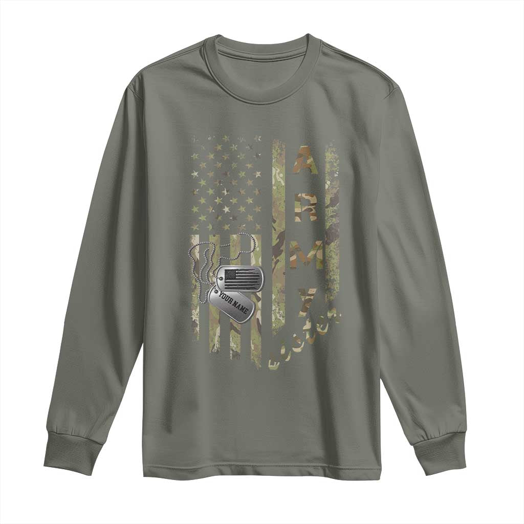 Personalized Vintage U.S. Army Sister Long Sleeve Shirt Custom Name Tag Proud Military Family Member Soldier Graduation TS10 Military Green Print Your Wear