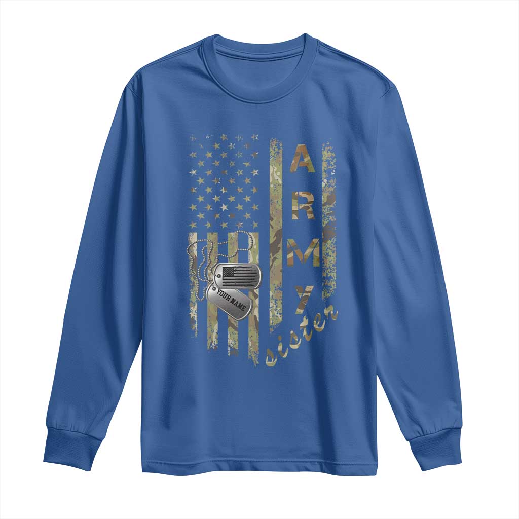 Personalized Vintage U.S. Army Sister Long Sleeve Shirt Custom Name Tag Proud Military Family Member Soldier Graduation TS10 Royal Blue Print Your Wear