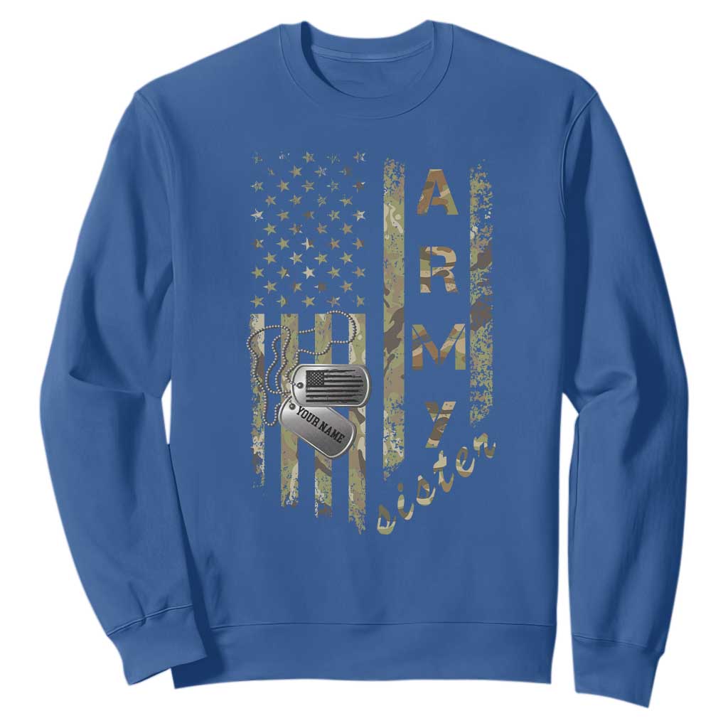 Personalized Vintage U.S. Army Sister Sweatshirt Custom Name Tag Proud Military Family Member Soldier Graduation TS10 Royal Blue Print Your Wear