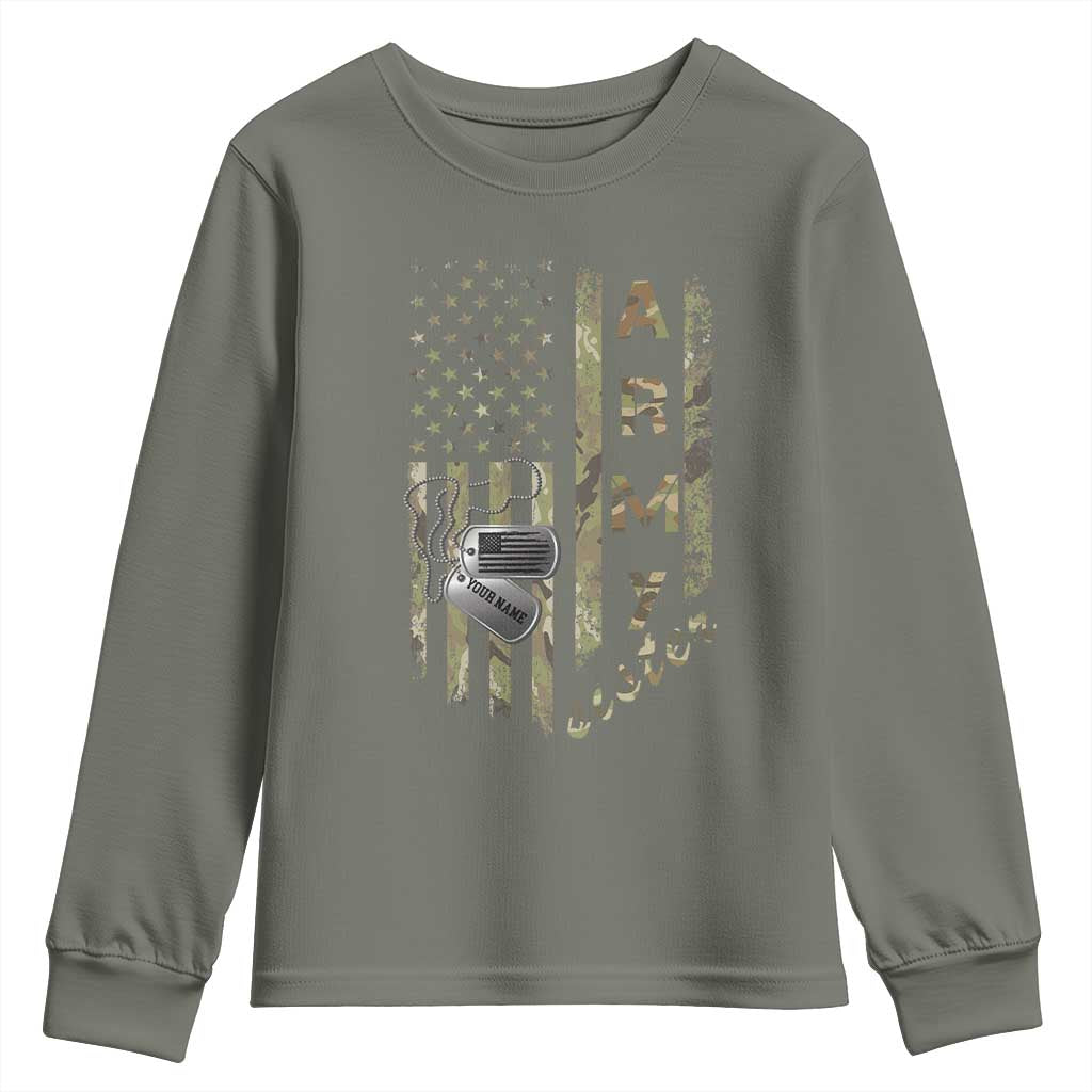 Personalized Vintage U.S. Army Sister Youth Sweatshirt Custom Name Tag Proud Military Family Member Soldier Graduation TS10 Military Green Print Your Wear