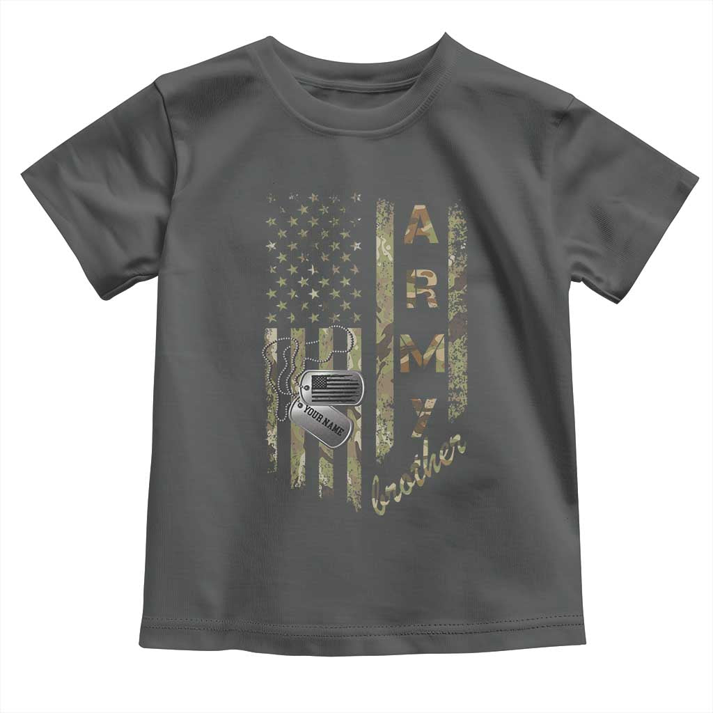 Personalized Vintage U.S. Army Brother Baby Shirt Custom Name Tag Proud Military Family Member Soldier Graduation TS10 Dark Heather Print Your Wear