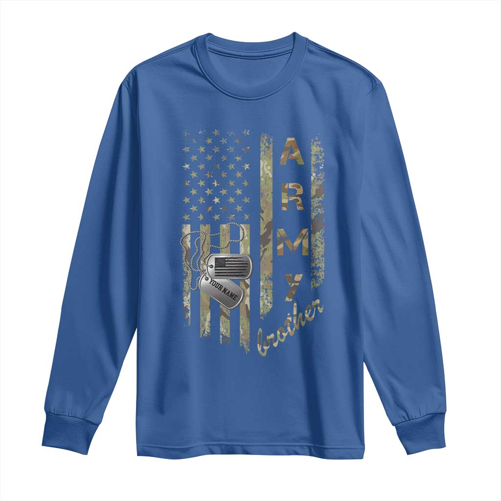 Personalized Vintage U.S. Army Brother Long Sleeve Shirt Custom Name Tag Proud Military Family Member Soldier Graduation TS10 Royal Blue Print Your Wear