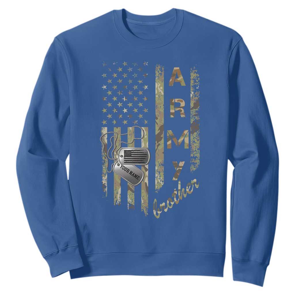 Personalized Vintage U.S. Army Brother Sweatshirt Custom Name Tag Proud Military Family Member Soldier Graduation TS10 Royal Blue Print Your Wear