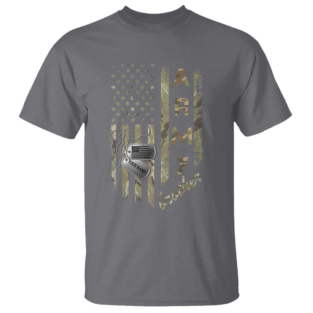 Personalized Vintage U.S. Army Brother T Shirt Custom Name Tag Proud Military Family Member Soldier Graduation TS10 Charcoal Print Your Wear