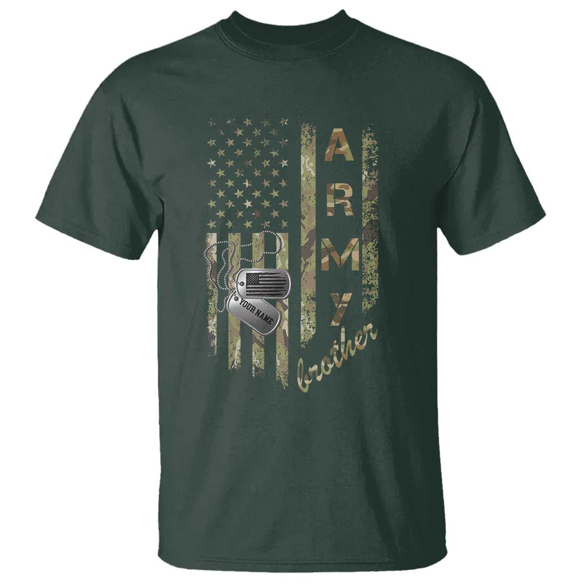 Personalized Vintage U.S. Army Brother T Shirt Custom Name Tag Proud Military Family Member Soldier Graduation TS10 Dark Forest Green Print Your Wear