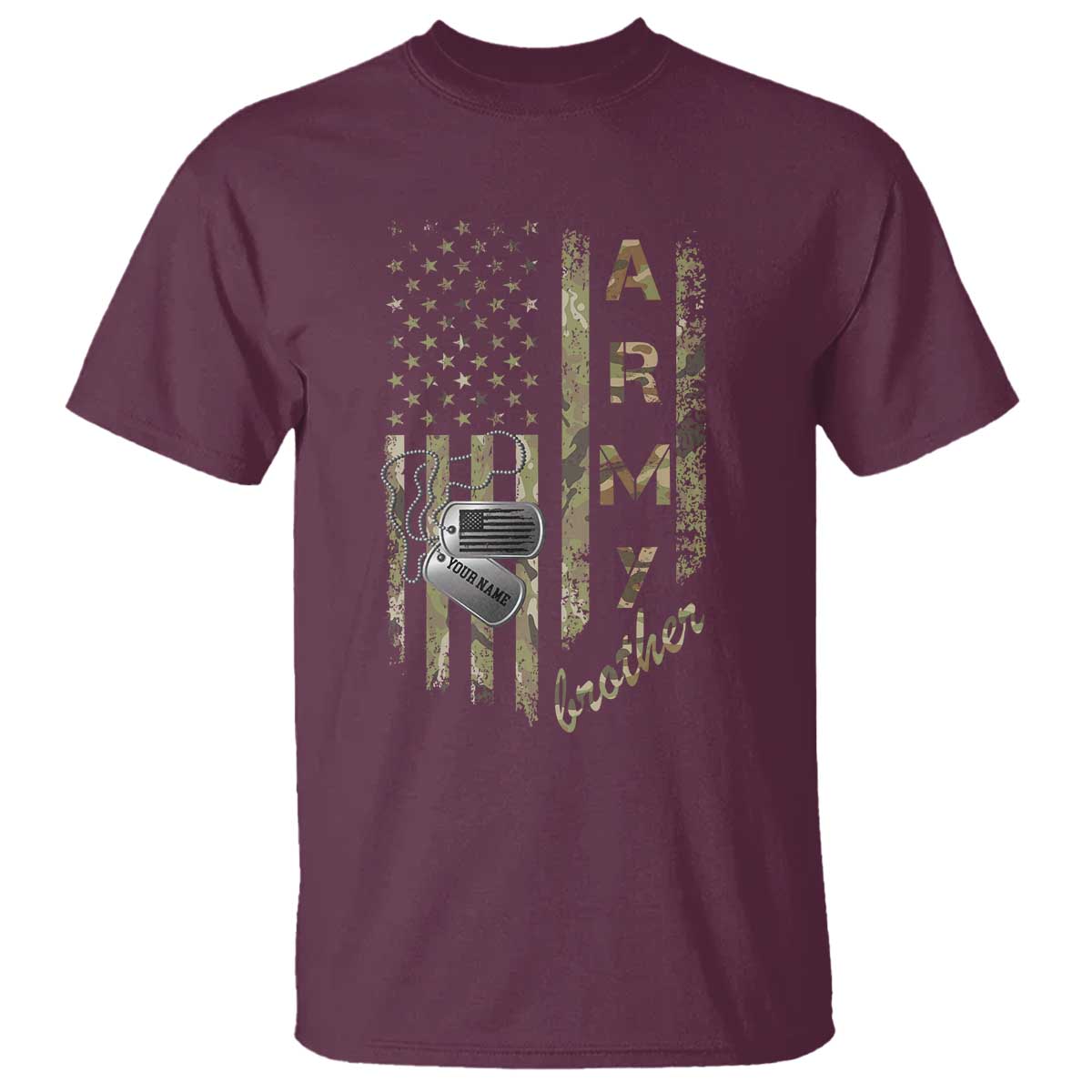 Personalized Vintage U.S. Army Brother T Shirt Custom Name Tag Proud Military Family Member Soldier Graduation TS10 Maroon Print Your Wear