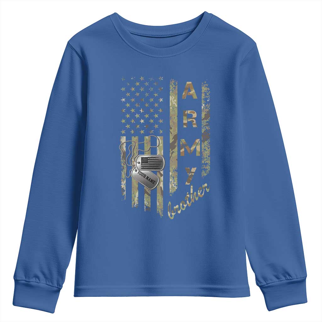 Personalized Vintage U.S. Army Brother Youth Sweatshirt Custom Name Tag Proud Military Family Member Soldier Graduation TS10 Royal Blue Print Your Wear