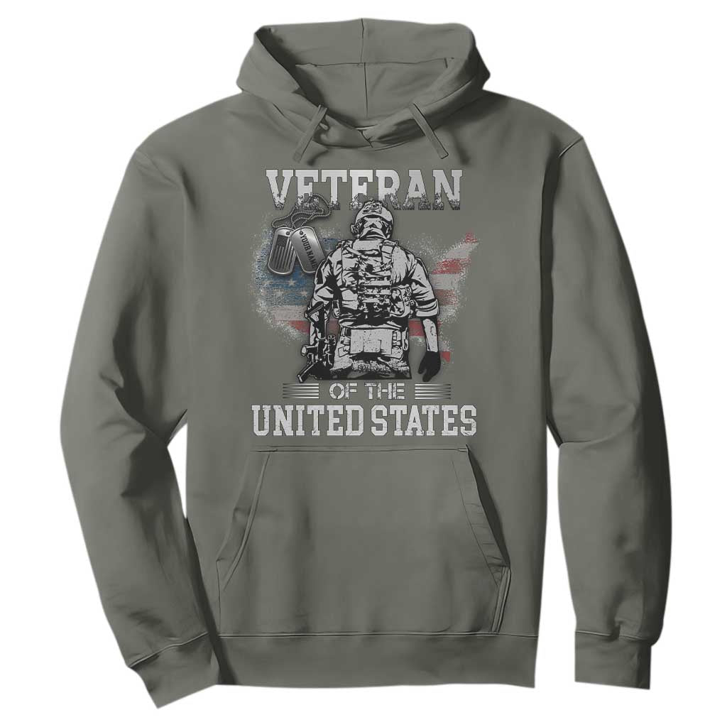 Personalized Veteran Flag Hoodie Custom Name Tag U.S. Army TS10 Military Green Print Your Wear