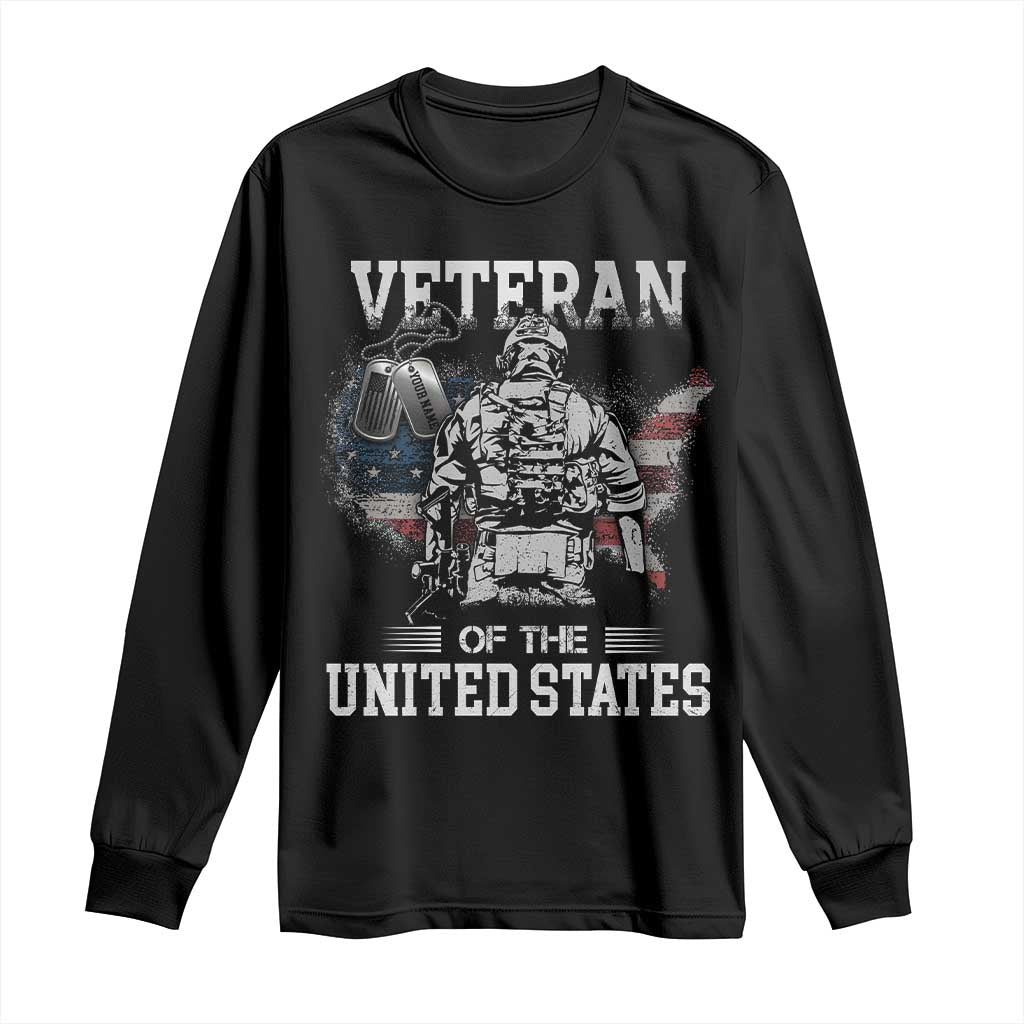 Personalized Veteran Flag Long Sleeve Shirt Custom Name Tag U.S. Army TS10 Black Print Your Wear
