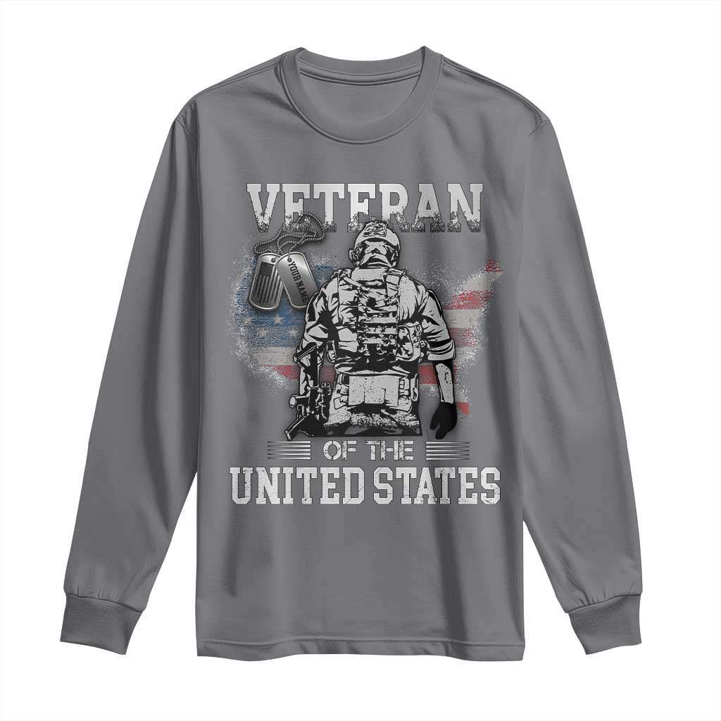 Personalized Veteran Flag Long Sleeve Shirt Custom Name Tag U.S. Army TS10 Charcoal Print Your Wear