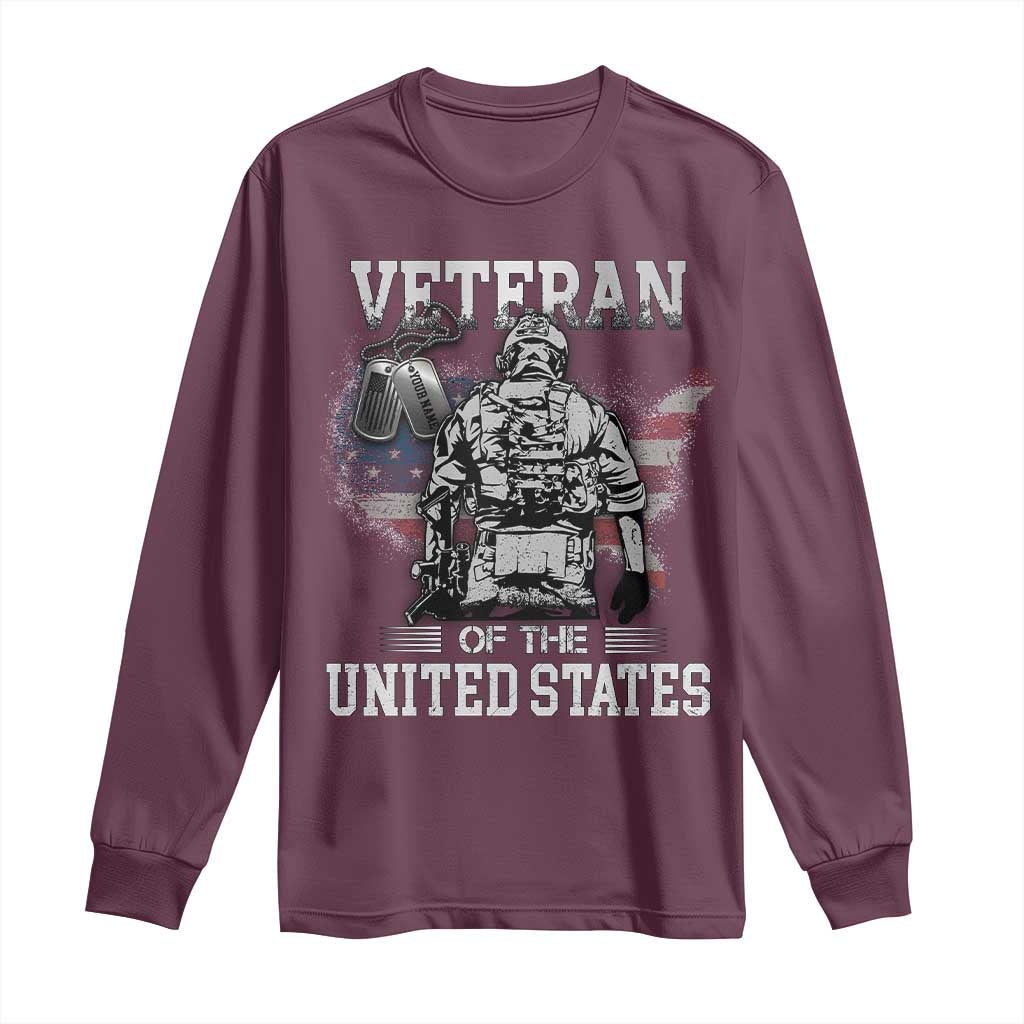 Personalized Veteran Flag Long Sleeve Shirt Custom Name Tag U.S. Army TS10 Maroon Print Your Wear