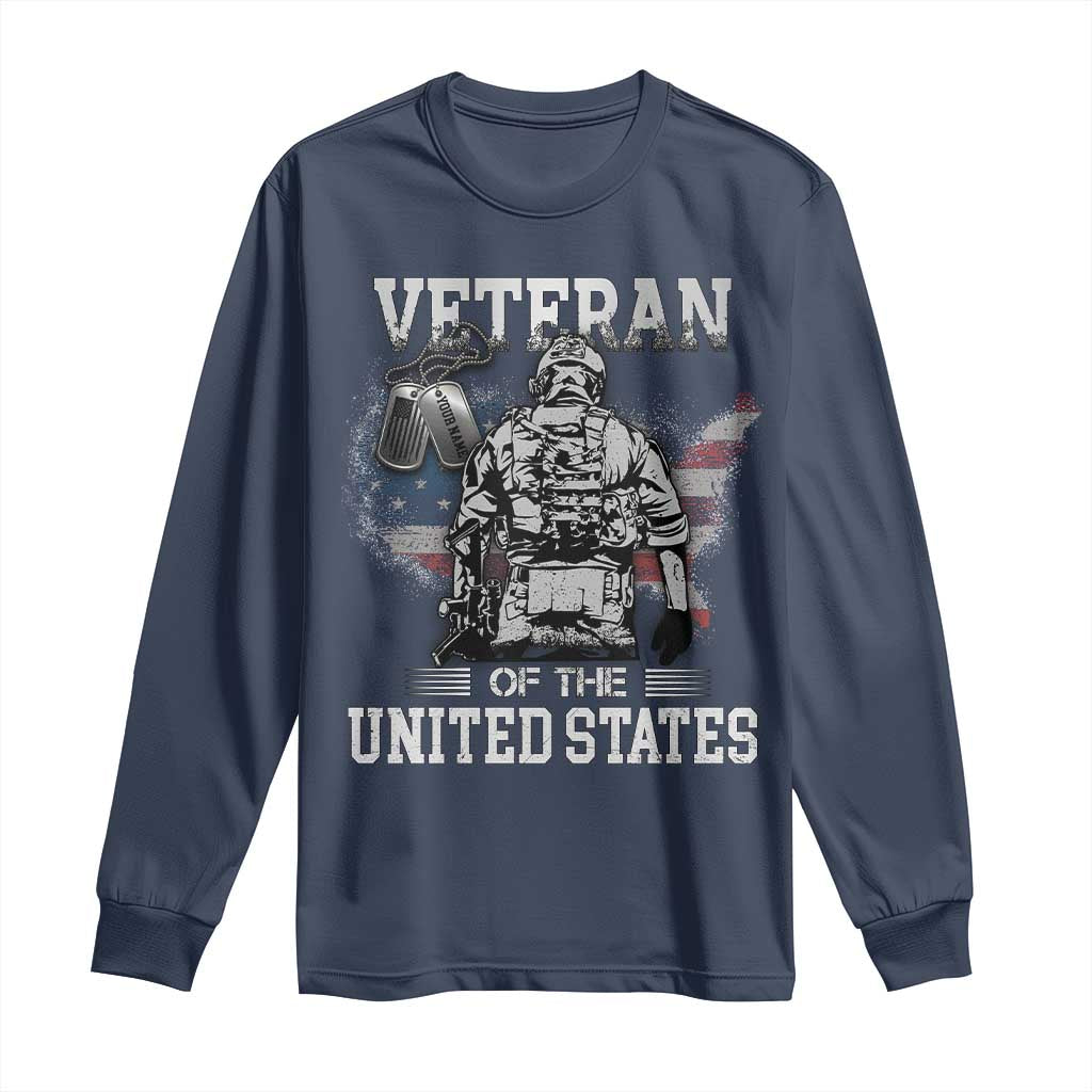 Personalized Veteran Flag Long Sleeve Shirt Custom Name Tag U.S. Army TS10 Navy Print Your Wear