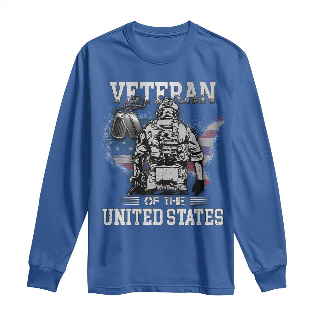 Personalized Veteran Flag Long Sleeve Shirt Custom Name Tag U.S. Army TS10 Royal Blue Print Your Wear