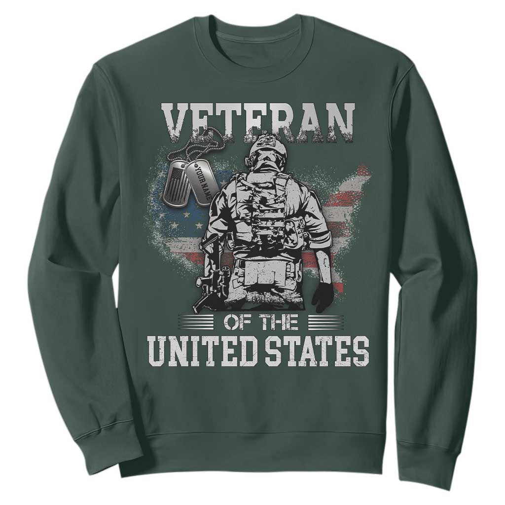 Personalized Veteran Flag Sweatshirt Custom Name Tag U.S. Army TS10 Dark Forest Green Print Your Wear