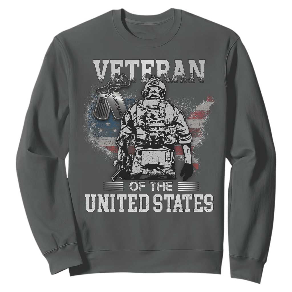 Personalized Veteran Flag Sweatshirt Custom Name Tag U.S. Army TS10 Dark Heather Print Your Wear