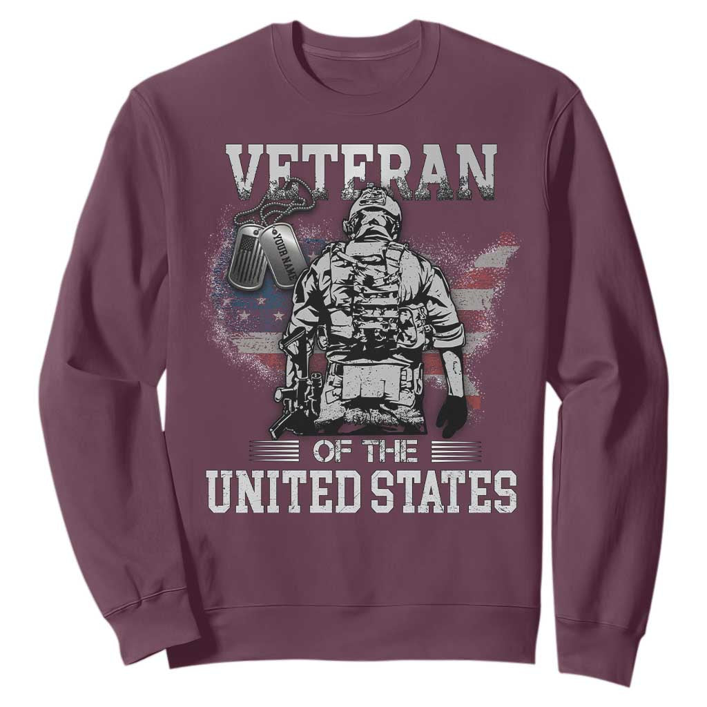 Personalized Veteran Flag Sweatshirt Custom Name Tag U.S. Army TS10 Maroon Print Your Wear