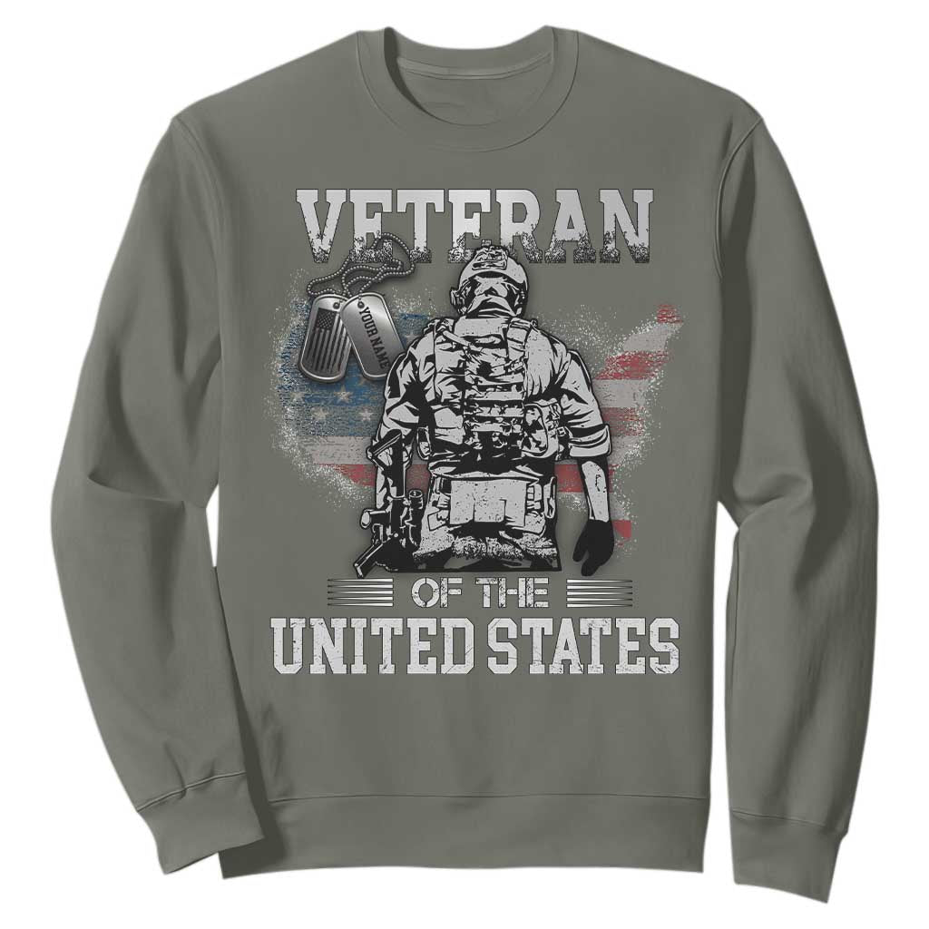 Personalized Veteran Flag Sweatshirt Custom Name Tag U.S. Army TS10 Military Green Print Your Wear