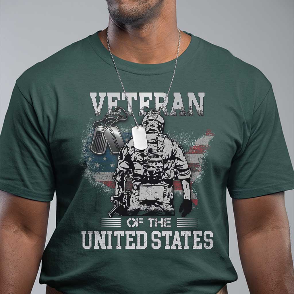 Personalized Veteran Flag T Shirt Custom Name Tag U.S. Army TS10 Dark Forest Green Print Your Wear