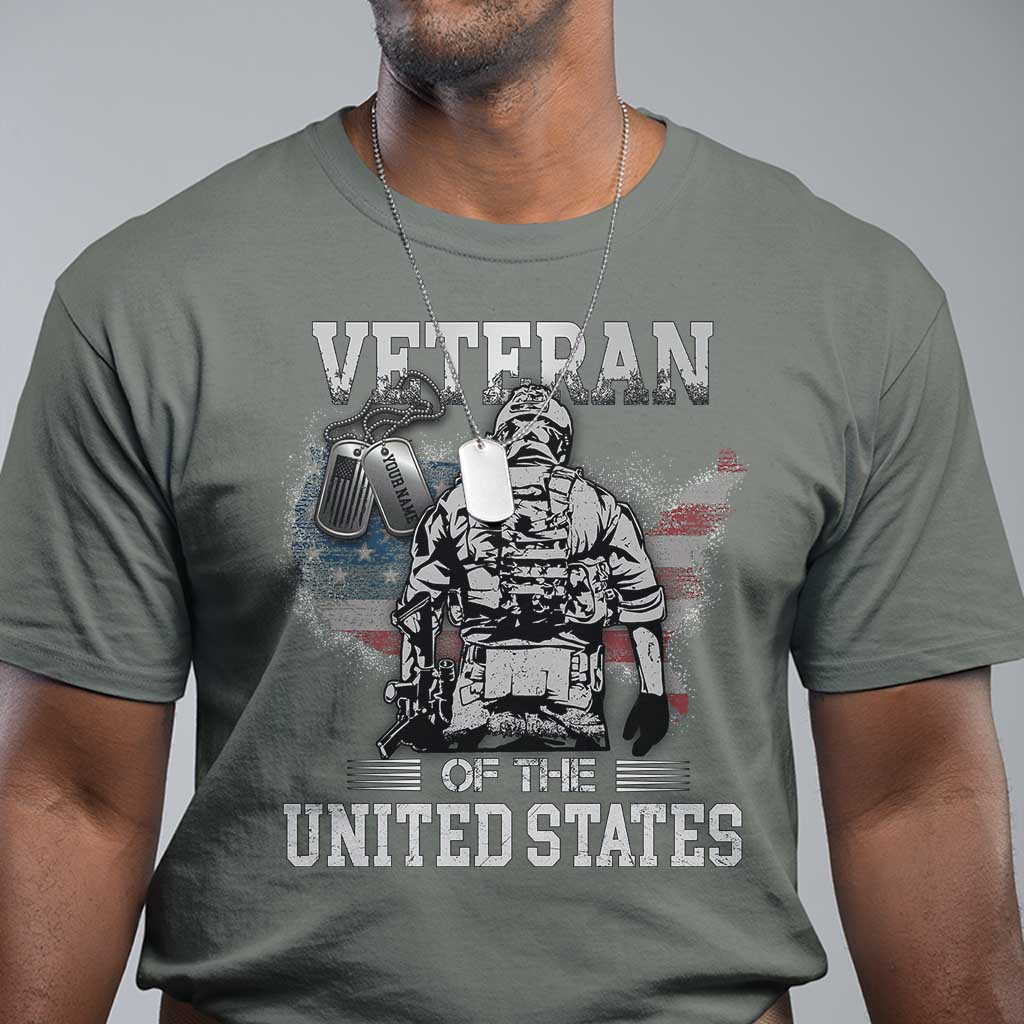 Personalized Veteran Flag T Shirt Custom Name Tag U.S. Army TS10 Military Green Print Your Wear