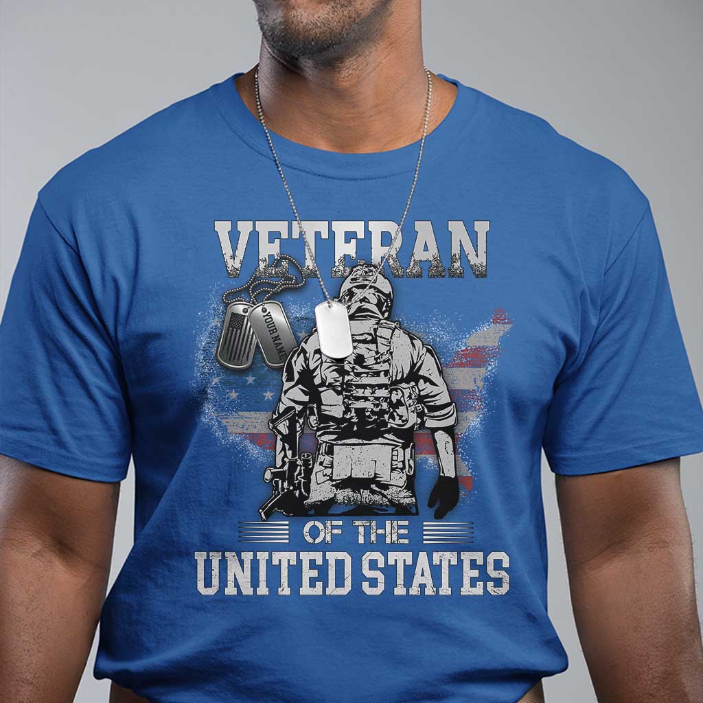 Personalized Veteran Flag T Shirt Custom Name Tag U.S. Army TS10 Royal Blue Print Your Wear