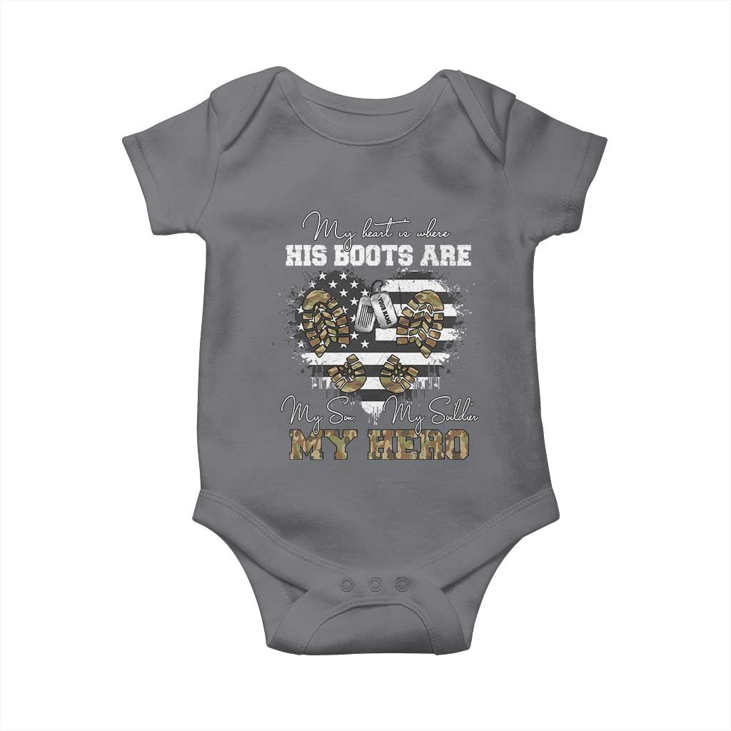 Personalized Army Mom Baby Onesie Custom Name Proud Military Family US Flag TS10 Charcoal Print Your Wear