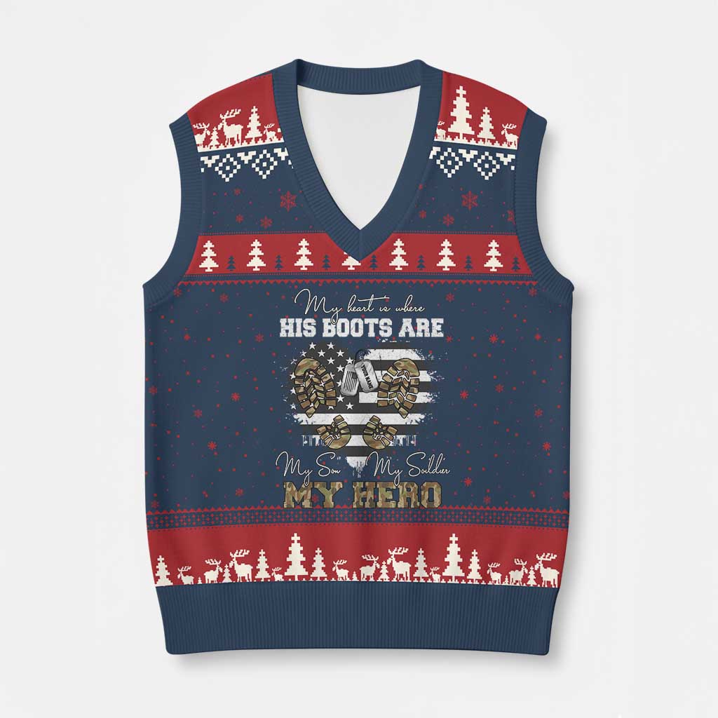 Personalized Army Mom V-Neck Knit Sweater Vest Custom Name Proud Military Family US Flag TS10 Navy Red Print Your Wear