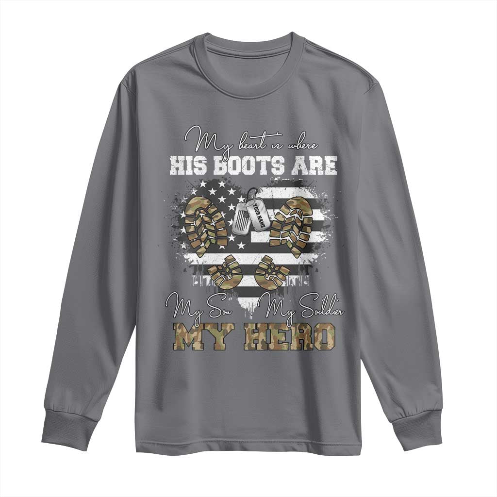 Personalized Army Mom Long Sleeve Shirt Custom Name Proud Military Family US Flag TS10 Charcoal Print Your Wear
