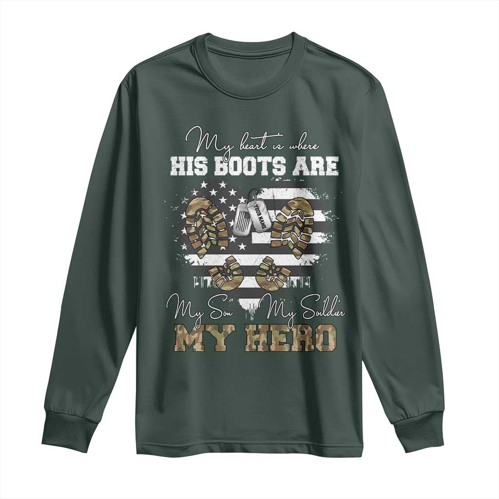 Personalized Army Mom Long Sleeve Shirt Custom Name Proud Military Family US Flag TS10 Dark Forest Green Print Your Wear