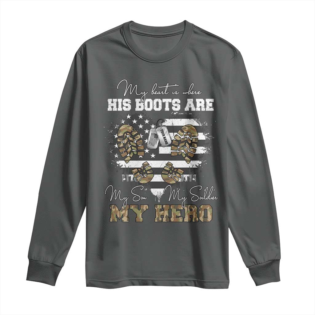 Personalized Army Mom Long Sleeve Shirt Custom Name Proud Military Family US Flag TS10 Dark Heather Print Your Wear