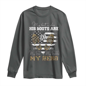 Personalized Army Mom Long Sleeve Shirt Custom Name Proud Military Family US Flag TS10 Dark Heather Print Your Wear