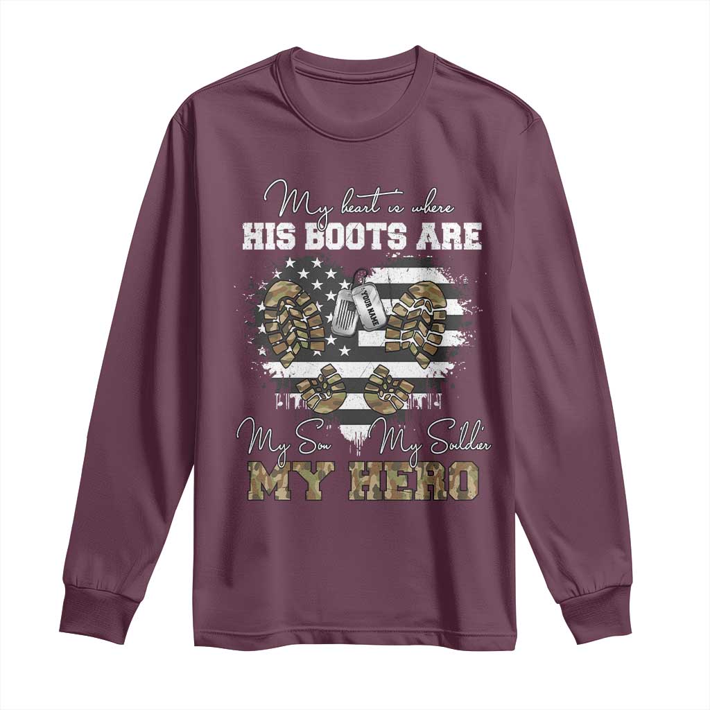 Personalized Army Mom Long Sleeve Shirt Custom Name Proud Military Family US Flag TS10 Maroon Print Your Wear
