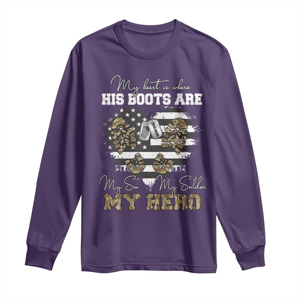 Personalized Army Mom Long Sleeve Shirt Custom Name Proud Military Family US Flag TS10 Purple Print Your Wear
