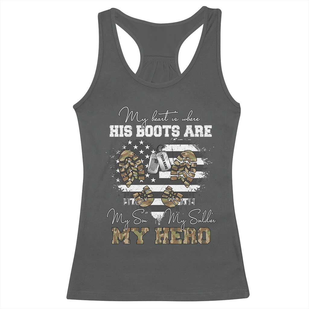 Personalized Army Mom Racerback Tank Top Custom Name Proud Military Family US Flag TS10 Dark Heather Print Your Wear
