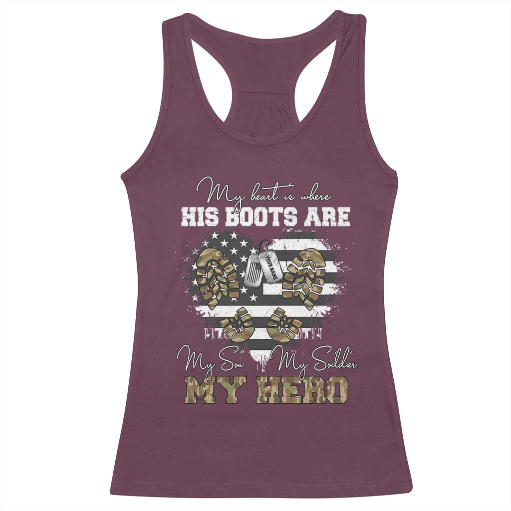 Personalized Army Mom Racerback Tank Top Custom Name Proud Military Family US Flag TS10 Maroon Print Your Wear