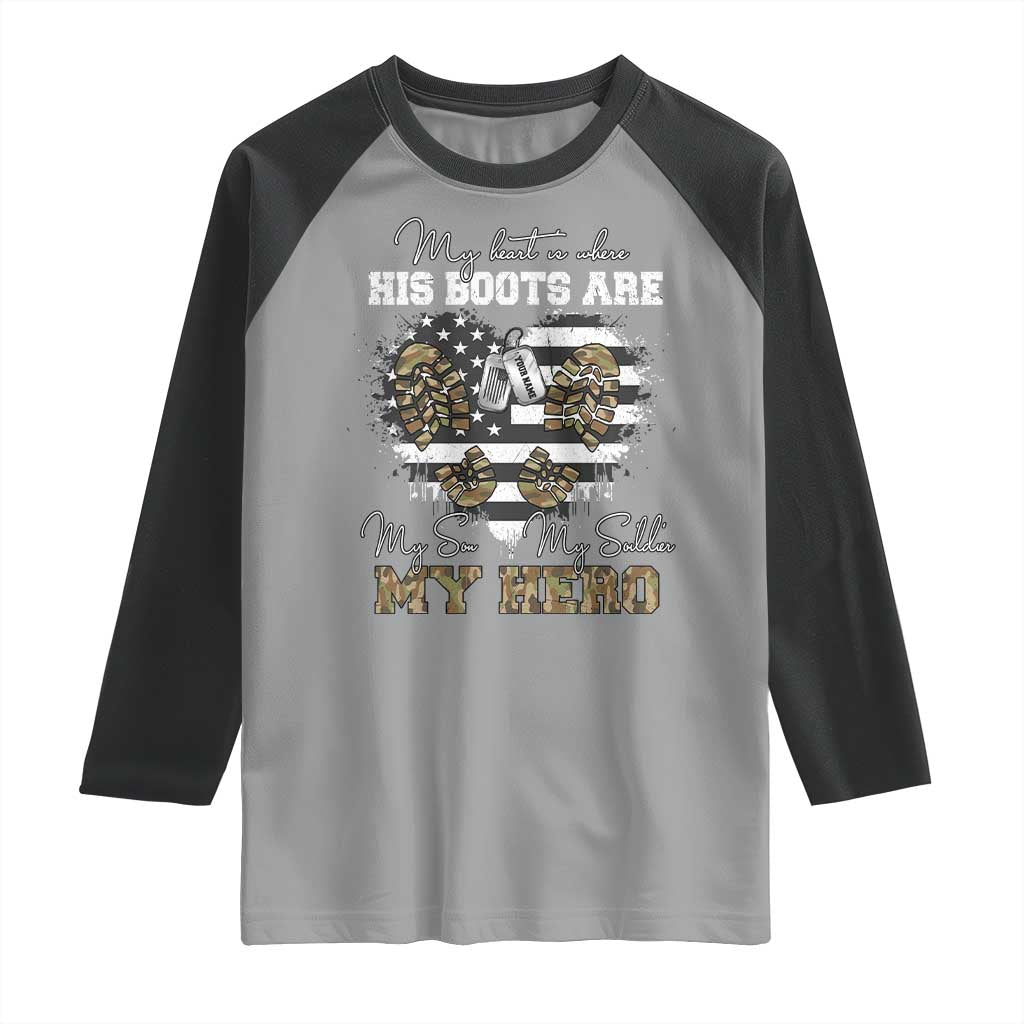 Personalized Army Mom Raglan Shirt Custom Name Proud Military Family US Flag TS10 Sport Gray Black Print Your Wear