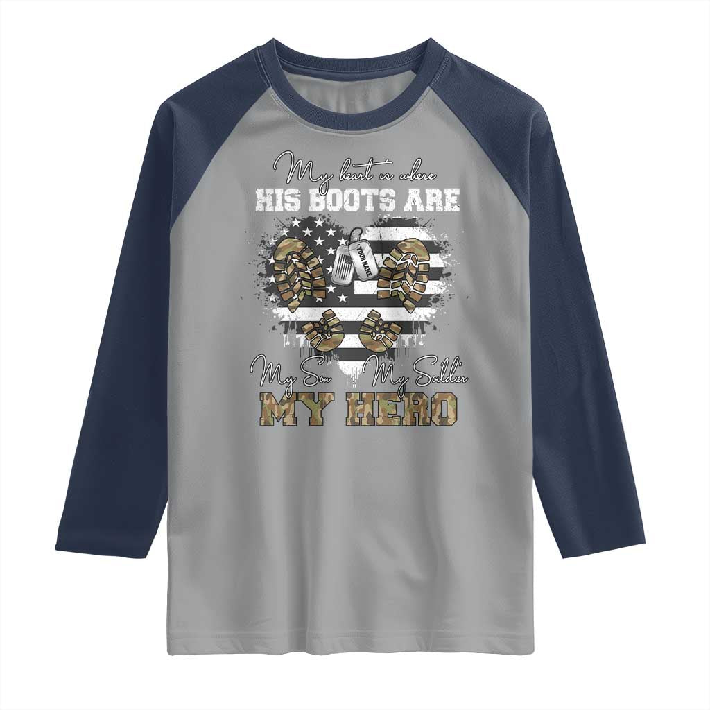 Personalized Army Mom Raglan Shirt Custom Name Proud Military Family US Flag TS10 Sport Gray Navy Print Your Wear
