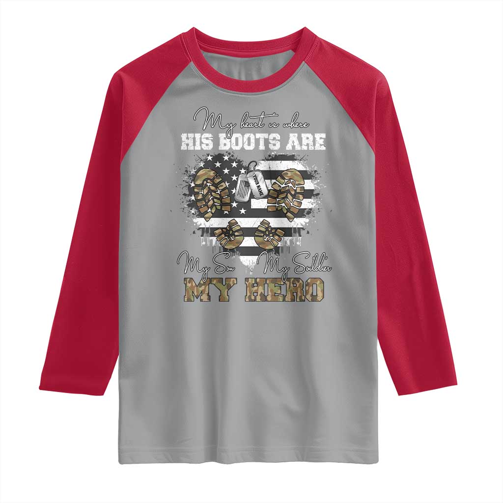 Personalized Army Mom Raglan Shirt Custom Name Proud Military Family US Flag TS10 Sport Gray Red Print Your Wear