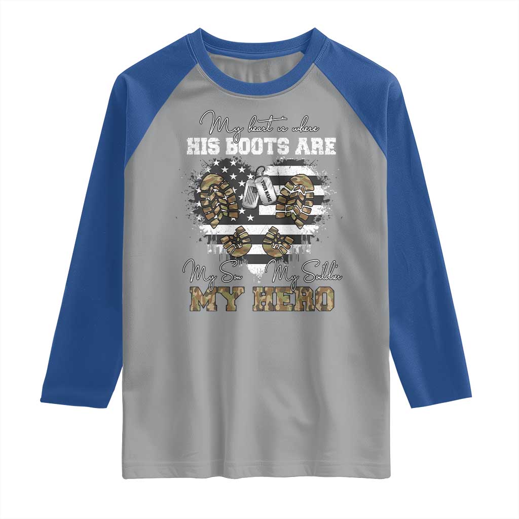 Personalized Army Mom Raglan Shirt Custom Name Proud Military Family US Flag TS10 Sport Gray Royal Print Your Wear