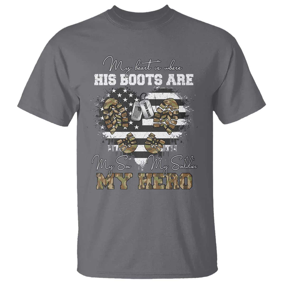 Personalized Army Mom T Shirt Custom Name Proud Military Family US Flag TS10 Charcoal Print Your Wear