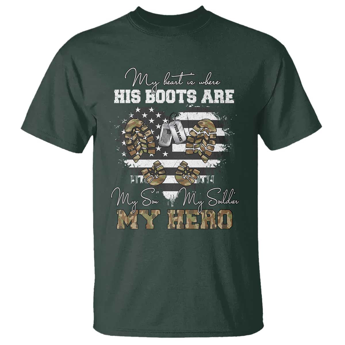 Personalized Army Mom T Shirt Custom Name Proud Military Family US Flag TS10 Dark Forest Green Print Your Wear