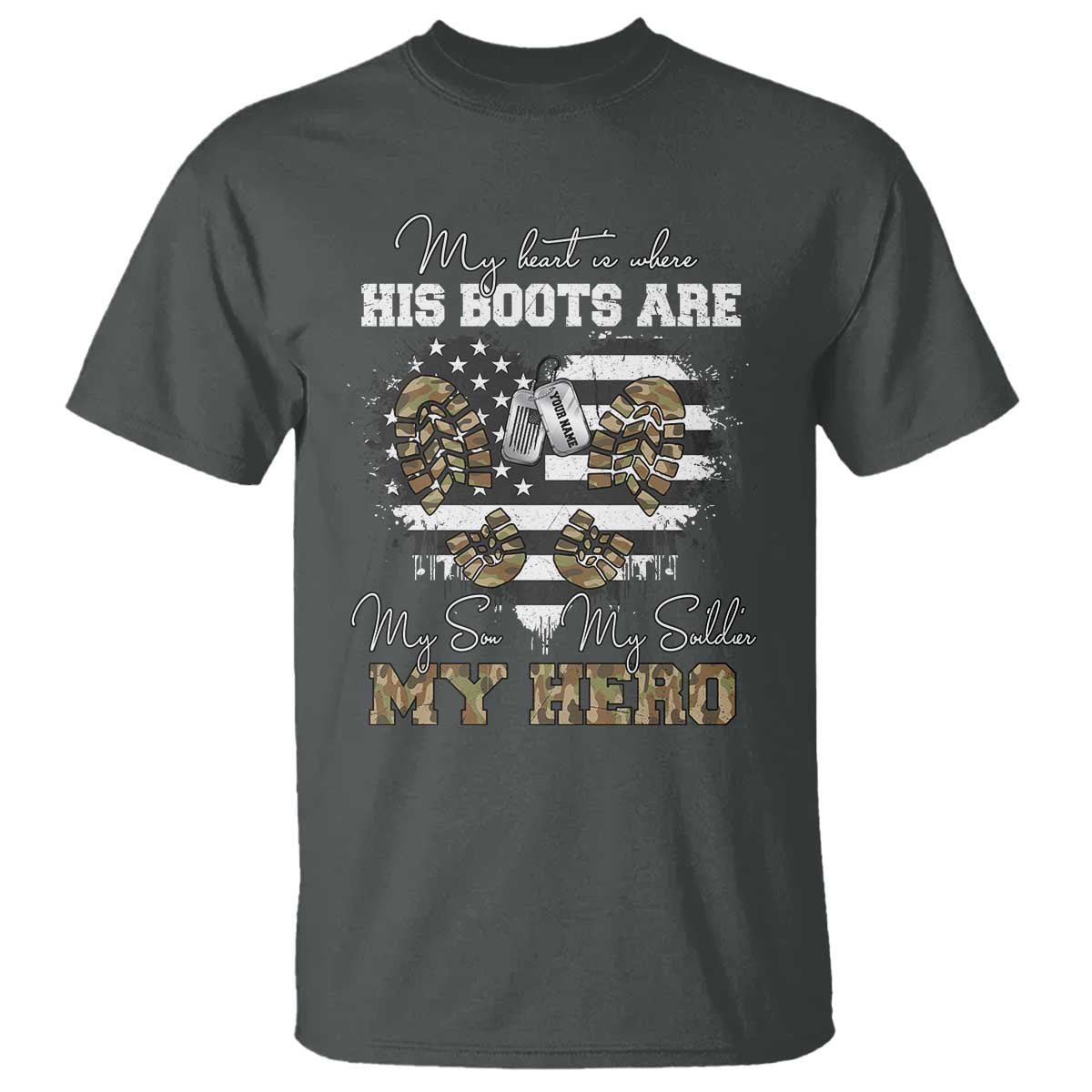 Personalized Army Mom T Shirt Custom Name Proud Military Family US Flag TS10 Dark Heather Print Your Wear
