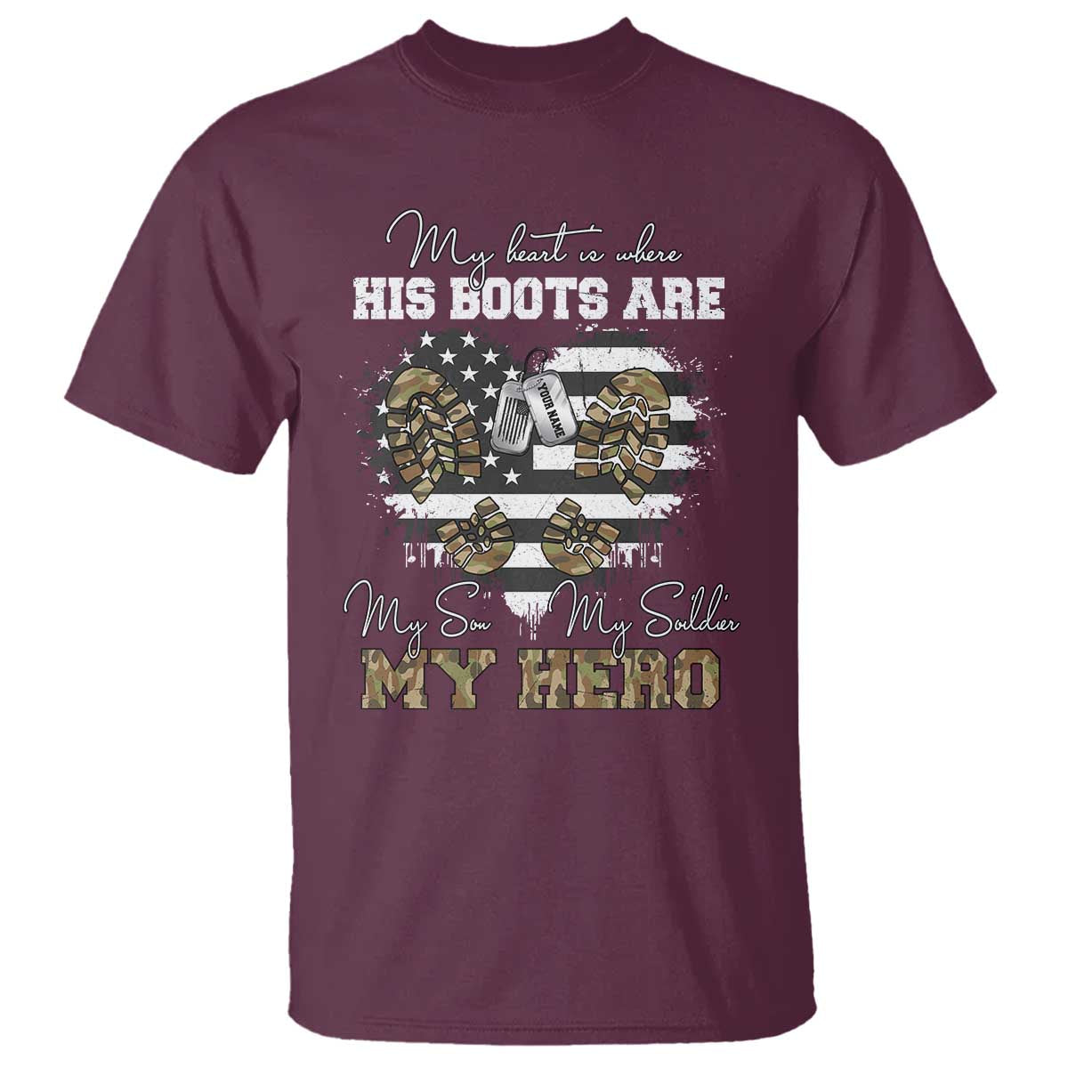 Personalized Army Mom T Shirt Custom Name Proud Military Family US Flag TS10 Maroon Print Your Wear