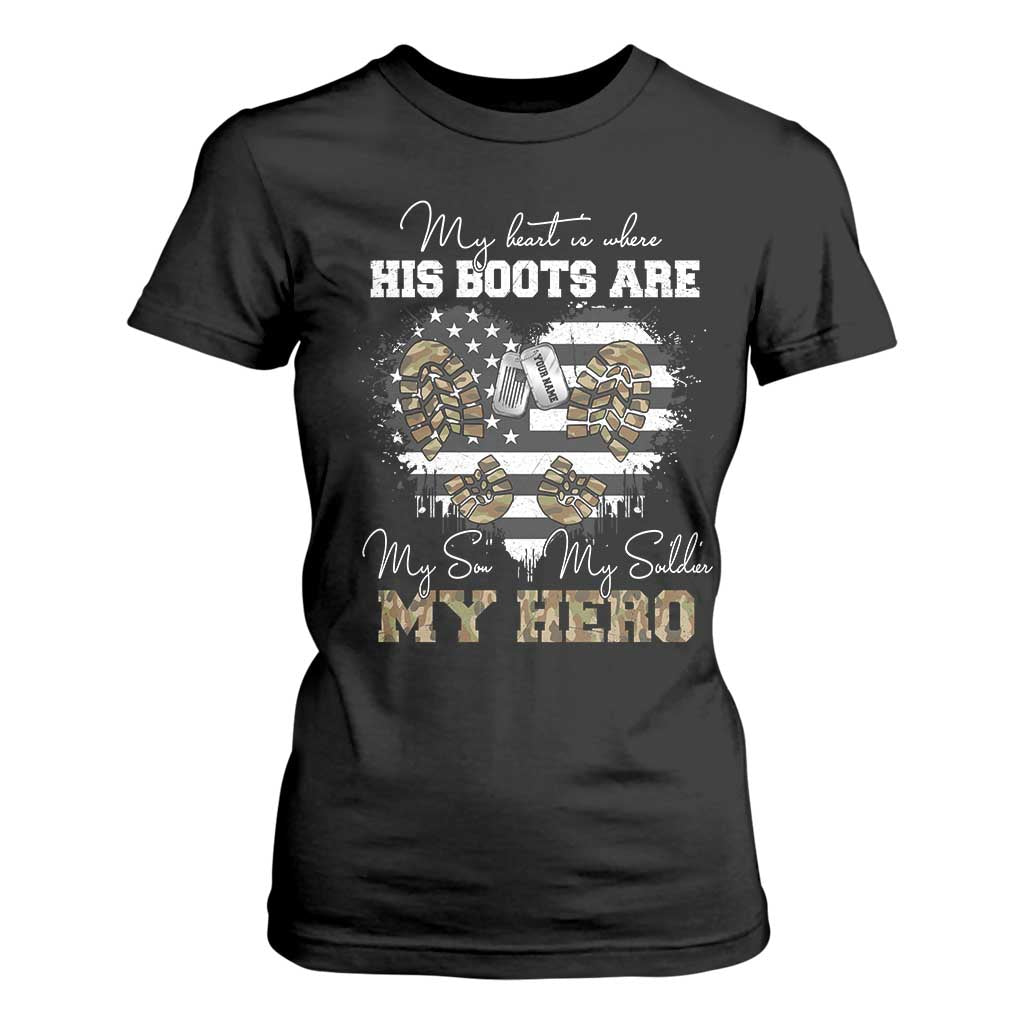 Personalized Army Mom T Shirt For Women Custom Name Proud Military Family US Flag TS10 Black Print Your Wear