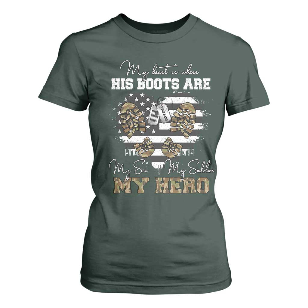 Personalized Army Mom T Shirt For Women Custom Name Proud Military Family US Flag TS10 Dark Forest Green Print Your Wear