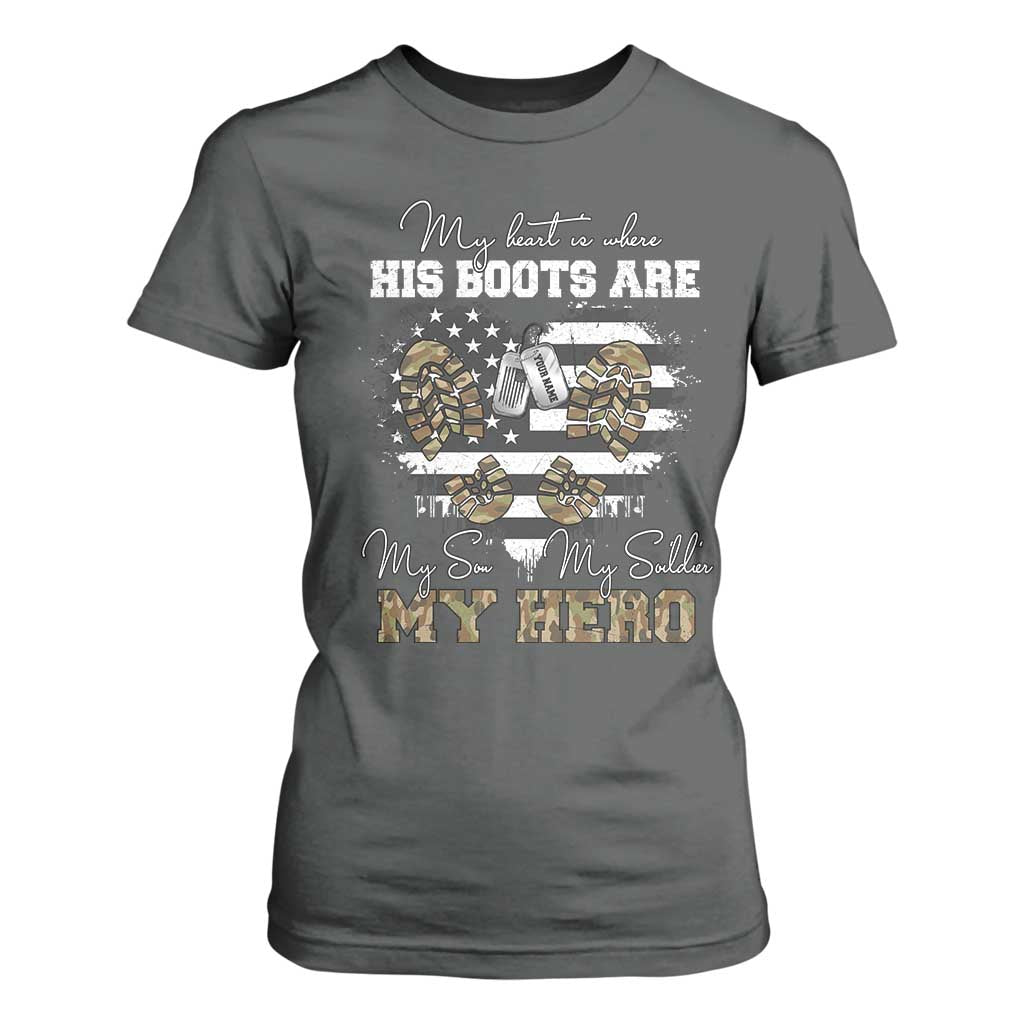 Personalized Army Mom T Shirt For Women Custom Name Proud Military Family US Flag TS10 Dark Heather Print Your Wear