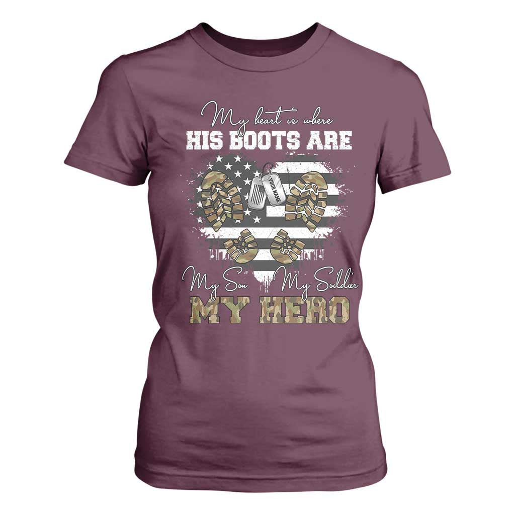 Personalized Army Mom T Shirt For Women Custom Name Proud Military Family US Flag TS10 Maroon Print Your Wear