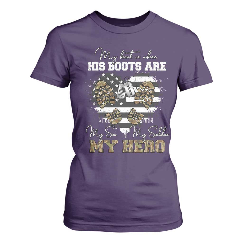 Personalized Army Mom T Shirt For Women Custom Name Proud Military Family US Flag TS10 Purple Print Your Wear