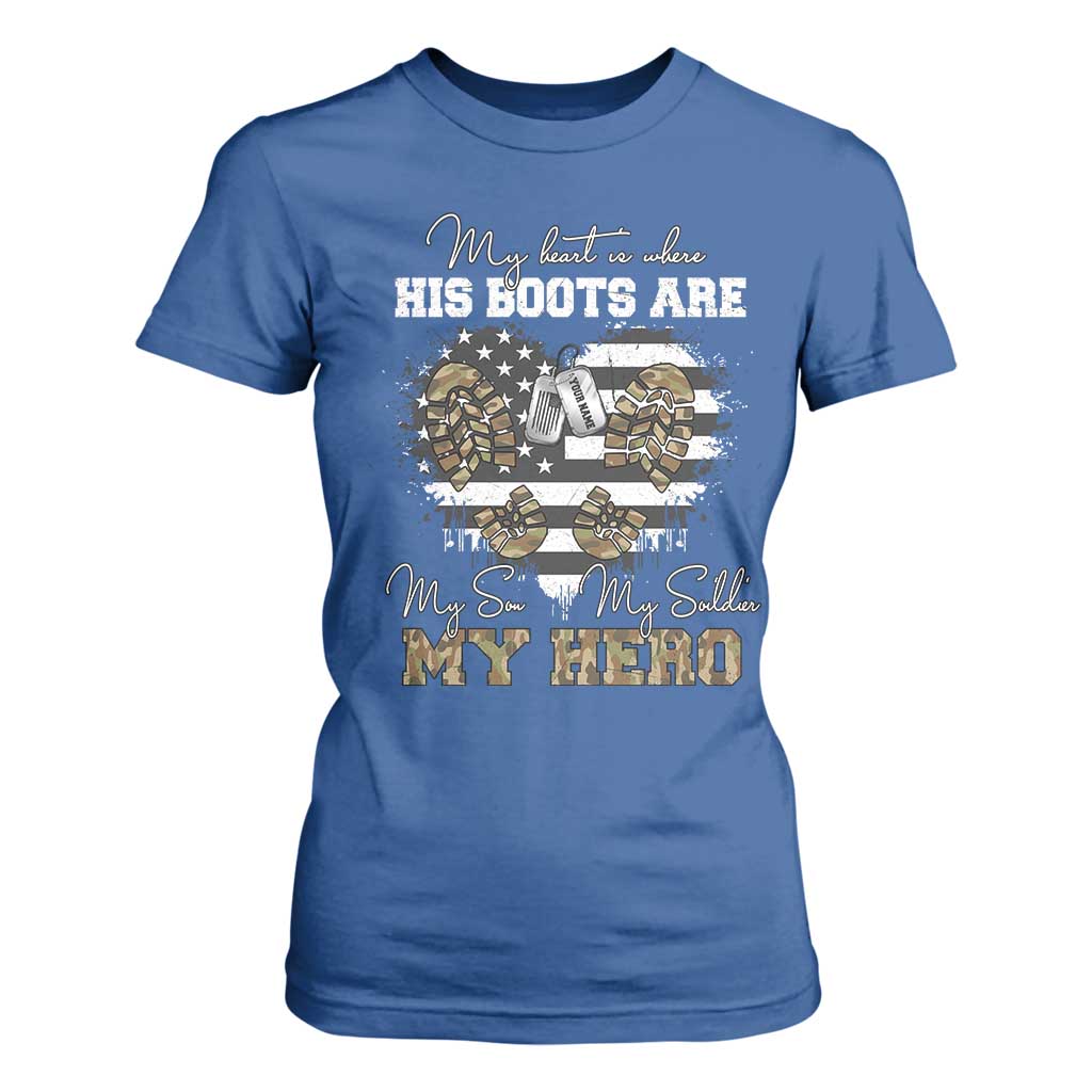 Personalized Army Mom T Shirt For Women Custom Name Proud Military Family US Flag TS10 Royal Blue Print Your Wear